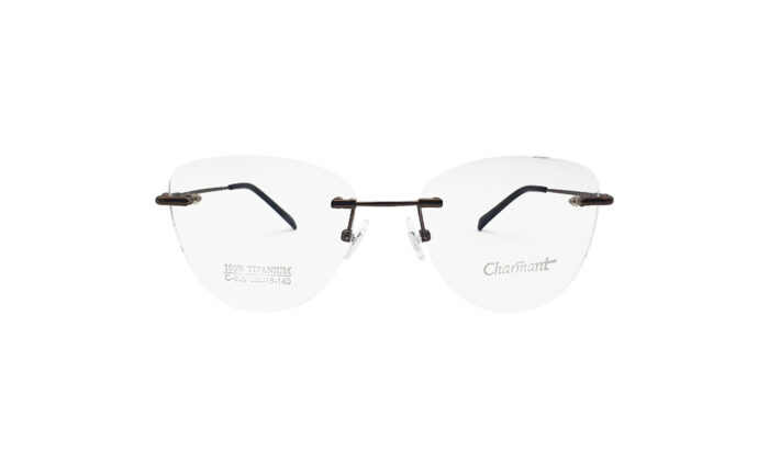 CHARMANT RIMLESS BROWN TITANIUM CAT EYE WOMEN EYEGLASSES 1